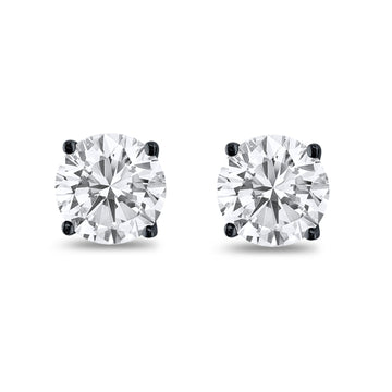 Butterfly Prong Round Casting Black Tone, Simulated Cubic Zirconia Stud Earrings 925 Sterling Silver